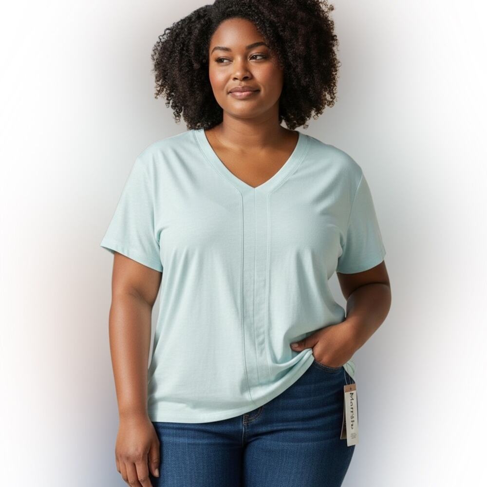 Westbound Women's Light Blue V-Neck Lightweight Top Size 2X